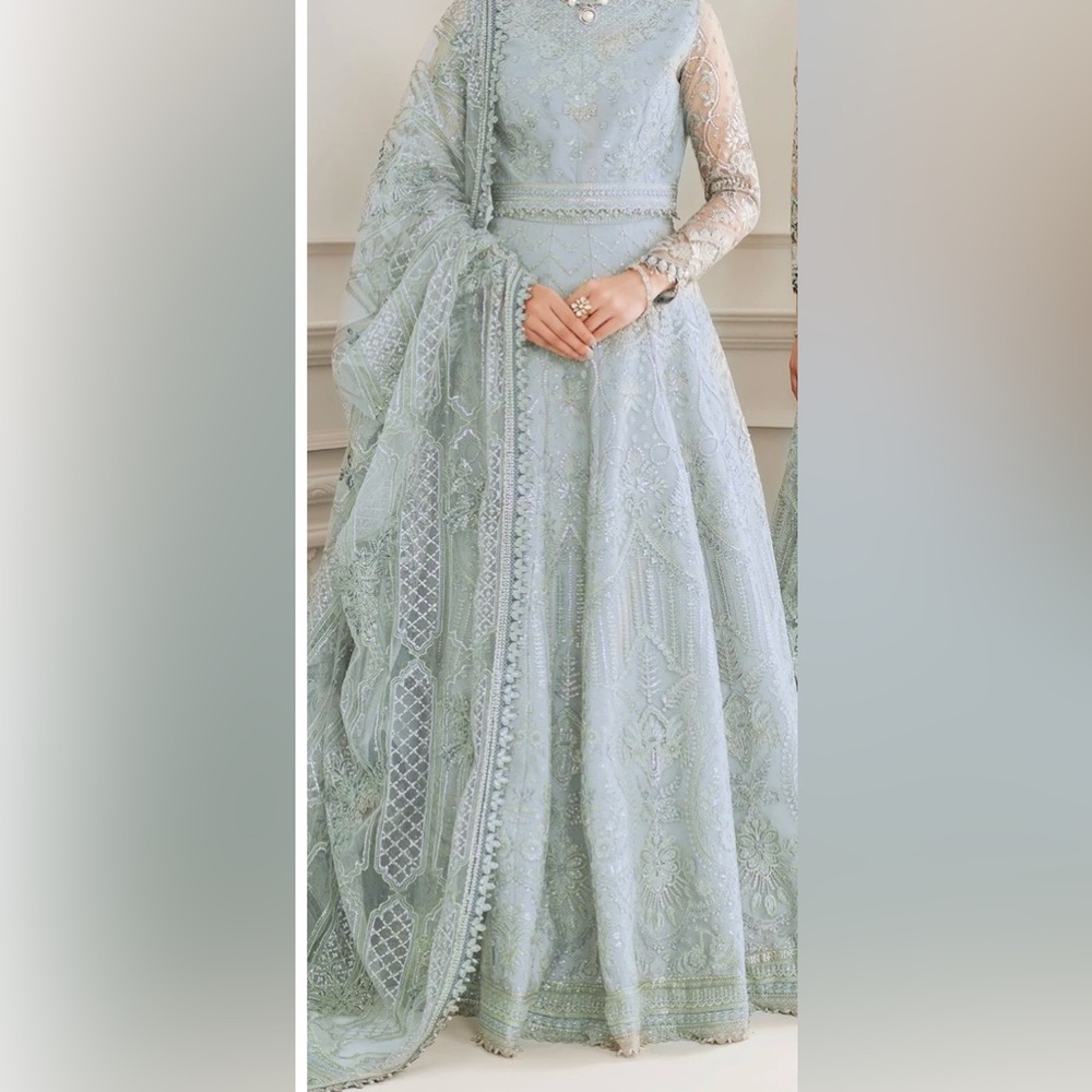 Exquisite Lace Embroidered Long Sleeve Dress..silver grey color not blue